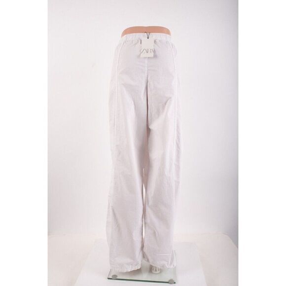 Zara Women White High Rise Cotton Pants Wide Leg L Large Drawstring 5520/207 NWT - Picture 4 of 7